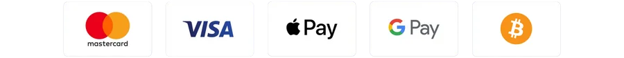 Accepted payments: Mastercard, Visa, Apple Pay, Google Pay, Bitcoin